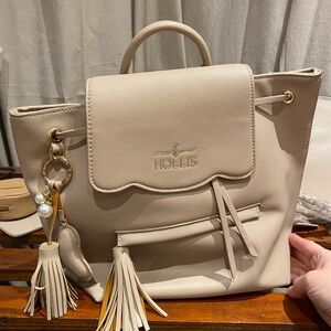 Hollis Cream Women's Backpack with Tassel Charm